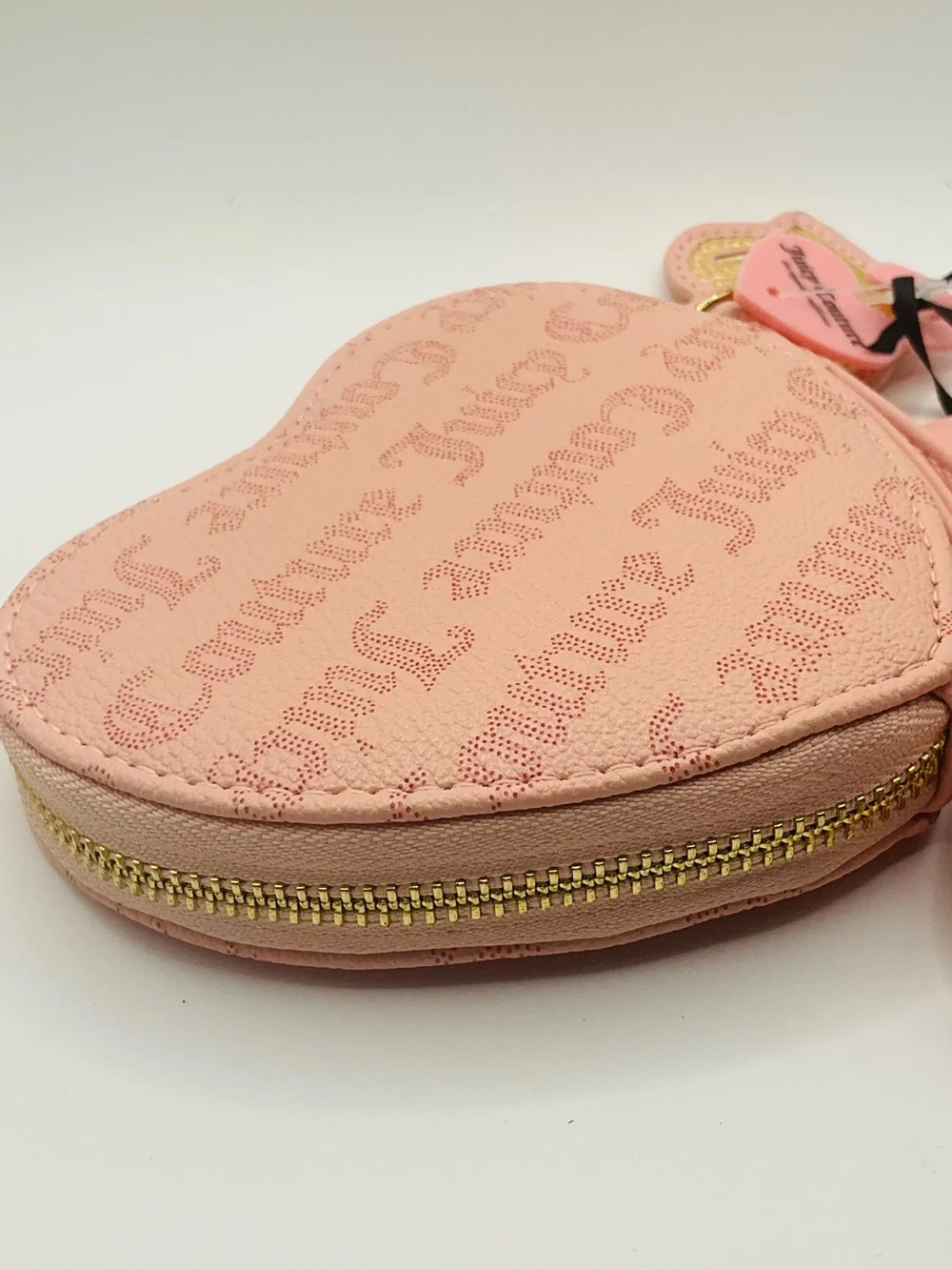 NWT Juicy Couture Pink Heart Wristlet Coin Purse Crown Zip Pull - Macaroon Dots